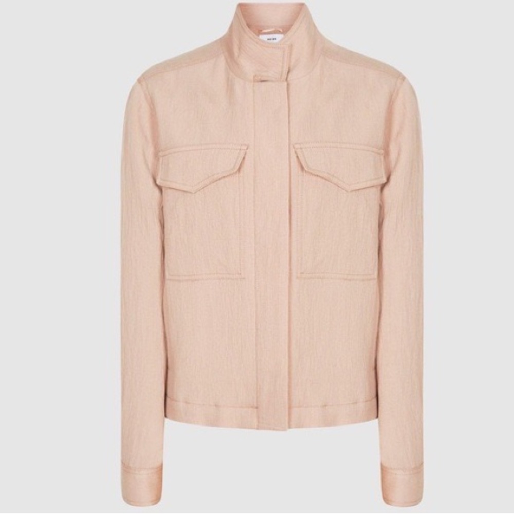 Reiss Ives dusted pink textured twin pocket utility jacket size 2